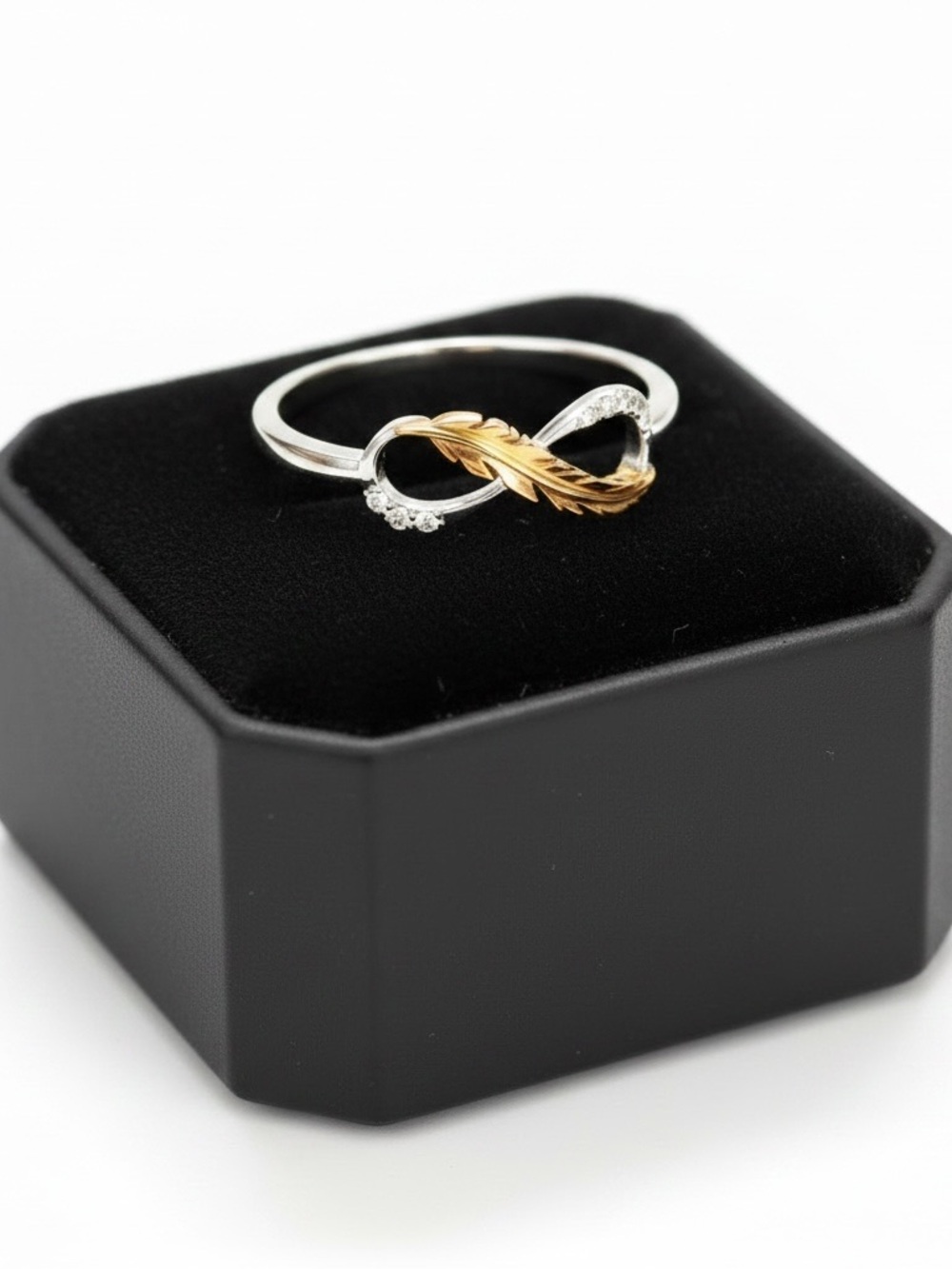 Elegant Two-Tone Feather & Infinity Symbol Ring
